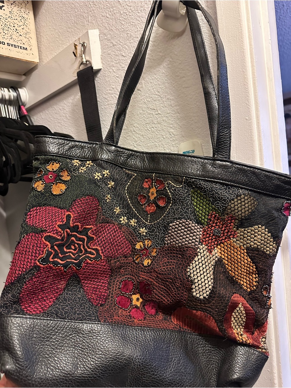Chico's Y2K Very unique Black Tote with Embroidered Multicolor Floral Design